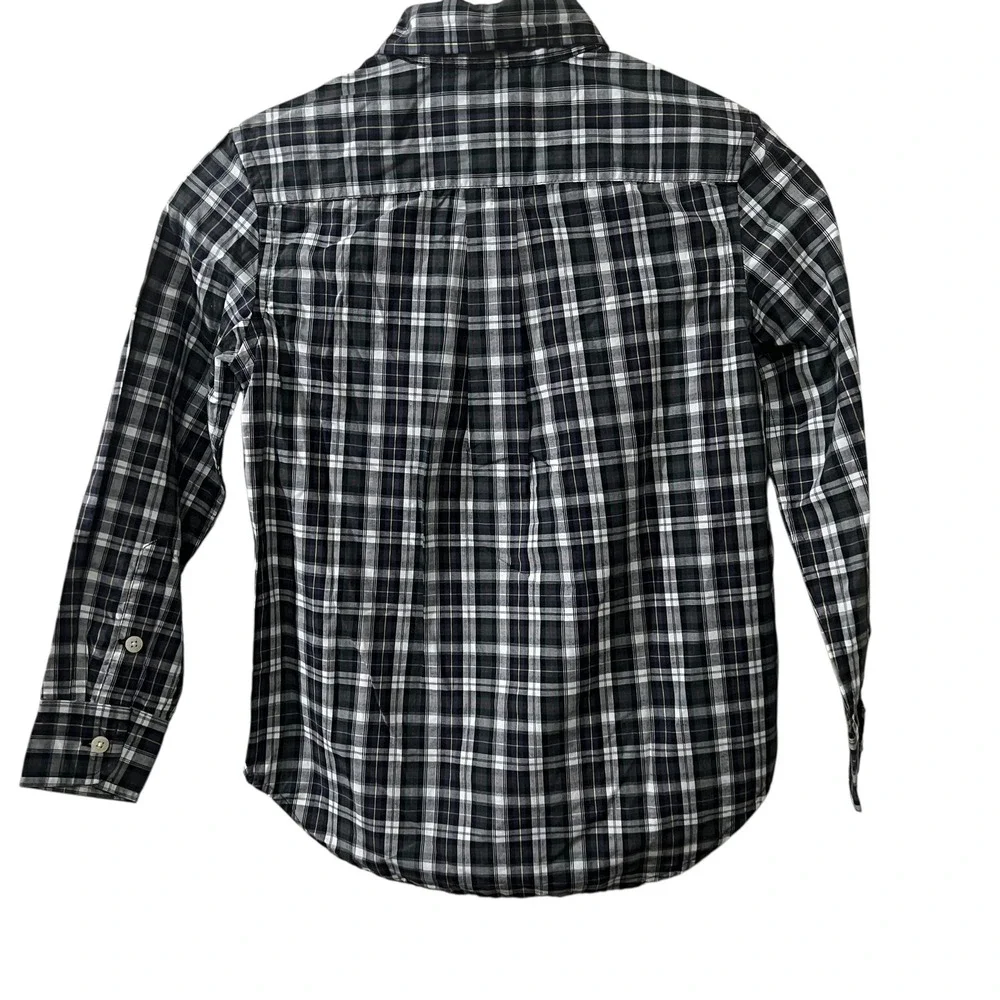 Chaps Kids Button Down Shirt Boys Small 8 Navy Blue‎ Plaid Long Sleeve Preppy